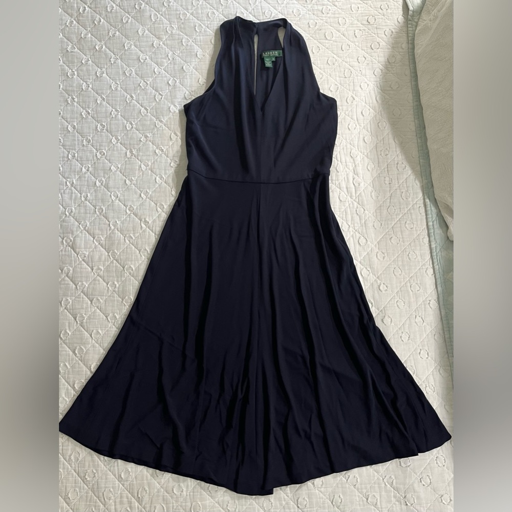 LAUREN RALPH LAUREN- NAVY KNIT FIT & FLARE DRESS- SIZE XS